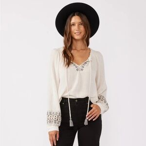 Lovestitch Ivory and Charcoal Embroidered Blouse